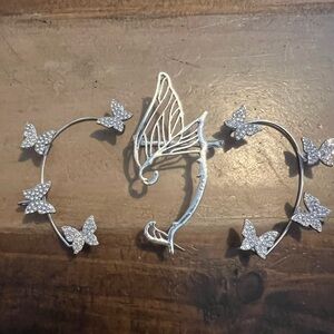 Silver Butterfly Ear Cuffs